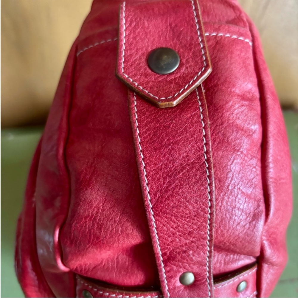 🎁SALE! VERA PELLE Red Leather Hobo Bag-Made in Italy - Picture 6 of 10